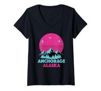 Donna Anchorage Alaska Souvenir Uomini Donne Alaska Viaggio Famiglia Maglietta con Collo a V