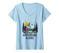 Donna Anchorage Alaska Souvenir Uomini Donne Alaska Viaggio Famiglia Maglietta con Collo a V