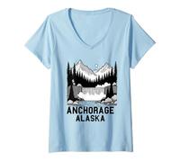 Donna Anchorage Alaska Souvenir Uomini Donne Alaska Viaggio Famiglia Maglietta con Collo a V