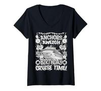 Donna Anchors Aweigh - Maglietta divertente per compleanno in crociera Maglietta con Collo a V