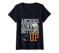 Donna Ancora Down Bottoms Up Funny Sailing Maglietta con Collo a V