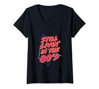 Donna Ancora Vivente nel Design retrò Anni '80 Maglietta con Collo a V