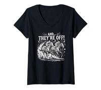 Donna And They Are off Horse Racing Classic Jockey Action Maglietta con Collo a V