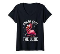 Donna And Up Goes The Luzie Pazzo Flamingo Festeggia Maglietta con Collo a V