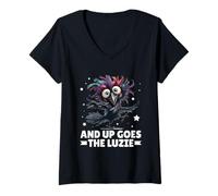 Donna And Up Goes The Luzie Uccello Party Danza Pazzo Scritta Maglietta con Collo a V