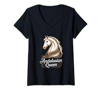 Donna Andalusian Queen Horse Lover Design equestre Maglietta con Collo a V
