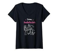 Donna Andalusier I Pony con Scritta Cavallo Maglietta con Collo a V