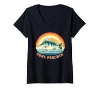 Donna Andato Perchin' Pesca per Il Pesce persico all'alba Maglietta con Collo a V