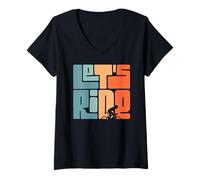 Donna Andiamo In Giro Frase Retro Ciclista Avventura Stile Maglietta con Collo a V