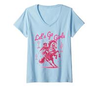 Donna Andiamo Ragazze Cowgirl Rosa Country Western Rodeo Cavallo Ragazza Maglietta con Collo a V