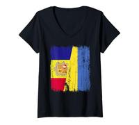 Donna Andorra Ucraina Mezza Bandiera Andoriana Patrimonio ucraino Maglietta con Collo a V