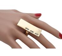 Donna Anello Metallo Oro Veni Vidi Vici Moda Elastico Fascia Lungo Rettangolo A