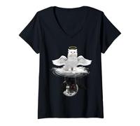 Donna Angel Cat And Devil Cat Funny Kitty Kitten Cats Lovers Maglietta con Collo a V