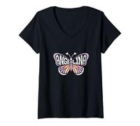 Donna Angelina Butterfly - Personalizzato Carino Nome Word Art Maglietta con Collo a V