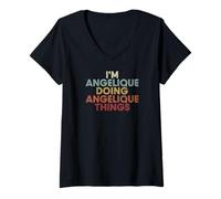 Donna Angelique Name Angelique Personalized Name First Given Maglietta con Collo a V