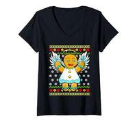 Donna Angelo Gingerbread Girl Ugly Christmas Pattern Poison Maglietta con Collo a V