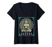 Donna Angkor Wat Cambogia Buddha Tempio Viaggio Souvenir Regalo Maglietta con Collo a V