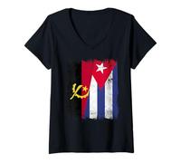 Donna Angola Cuba Mezza Bandiera Angolan Cuban Heritage Maglietta con Collo a V