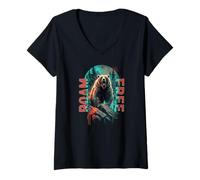 Donna Angry Bear Grizzly Bears Wildlife Mountains Animal Maglietta con Collo a V