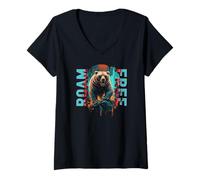 Donna Angry Bear Grizzly Bears Wildlife Mountains Animal Maglietta con Collo a V