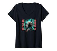 Donna Angry Bear Grizzly Bears Wildlife Mountains Animal Maglietta con Collo a V