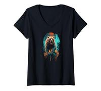 Donna Angry Bear Grizzly Bears Wildlife Mountains Animal Maglietta con Collo a V