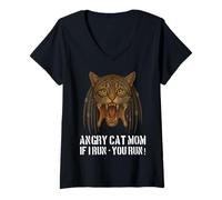 Donna Angry Cat Mom - per il proprietario di un gatto davvero malvagio, divertente gioco di parole Maglietta con Collo a V