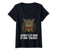 Donna Angry Cat Mom - per il proprietario di un gatto davvero malvagio, divertente gioco di parole Maglietta con Collo a V