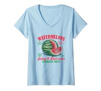 Donna Angurie Juicy Delicious Sweet Anguria Retro Grafica Maglietta con Collo a V