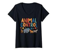 Donna Animal Control Compleanno Zoo Safari Tema Bambini Donne Uomini Maglietta con Collo a V