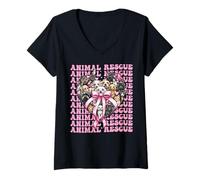 Donna Animal Rescue Adopt Dogs Cats Girl Coquette Bow Rosa Maglietta con Collo a V