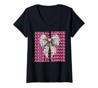 Donna Animal Rescue Adopt Dogs Cats Girl Coquette Bow Rosa Maglietta con Collo a V