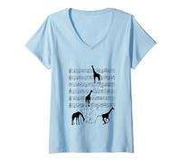 Donna Animale musica giraffa Nota Clef Musicista Maglietta con Collo a V