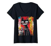 Donna Animale Pop Art Design Con Un Gatto Su Di Esso Graffiti Uomo Maglietta con Collo a V