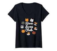 Donna Animali Domestici - Nine Lives Club Maglietta con Collo a V