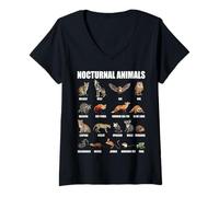 Donna Animali notturni Educativi Fauna Selvatica Scienza Amante della Natura Maglietta con Collo a V