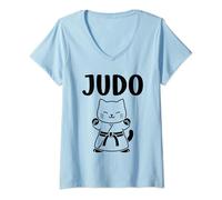 Donna animali praticano l'marziale giapponese Bambino gatto Judo Maglietta con Collo a V