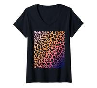 Donna Animalier - Stampa Leopardata Tropicale Estiva Maglietta con Collo a V