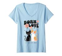 Donna Animals - Gatto Born to Love Maglietta con Collo a V
