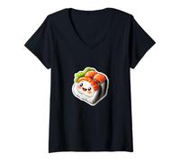 Donna Animato Sushi Mohawk Cibo Cartoon Nigiri Maki Zushi Grafica Maglietta con Collo a V