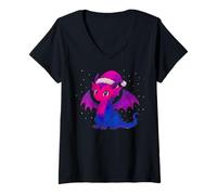 Donna Anime Baby Dragon Christmas Santa Bisexual Pride Colors Maglietta con Collo a V