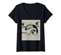 Donna Anime Cat Bite Japanese Art Retro Kawaii Kitten Lover Funny Maglietta con Collo a V