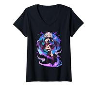 Donna Anime Demon Girl Japanese Aesthetic Waifu Kawaii Otaku Art Maglietta con Collo a V