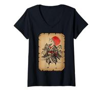 Donna Anime di Arte Giapponese del Cavallo Samurai Maglietta con Collo a V