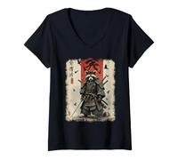 Donna Anime for Men, Samurai Raccoon Graphic, Guerriero Giapponese Maglietta con Collo a V