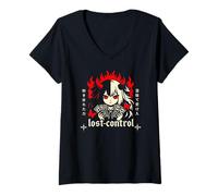 Donna Anime Giapponese Lost Control Kanji Giappone Ragazzi Ragazze Maglietta con Collo a V