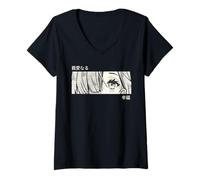 Donna Anime Girl Eyes Panel Manga Aesthetic Design Maglietta con Collo a V