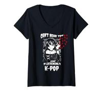 Donna Anime Goth Girl Kawaii Non riesco a sentirti STO ascoltando KPOP Maglietta con Collo a V