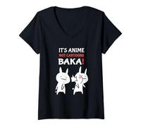 Donna Anime Manga Giapponese It's Anime Not Cartoons Baka Schiaffo Maglietta con Collo a V