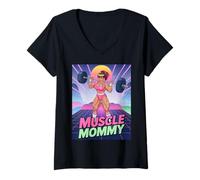 Donna Anime Muscle Mommy Weightlifting Fitness Girl Aesthetic Maglietta con Collo a V
